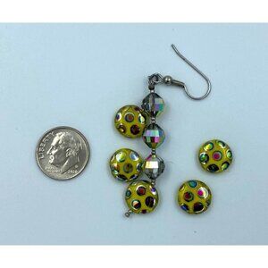 Unique Yellow Polka Dot & Crystal Dangle Earring With Extra Matching Beads For C